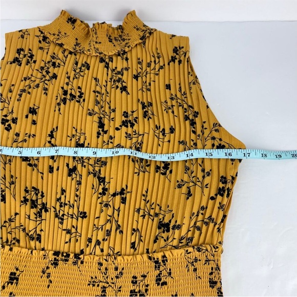 Nanette Lepore Colonel Mustard Floral Pleated High Neck Smocked MIDI Dress 6 - Picture 8 of 9